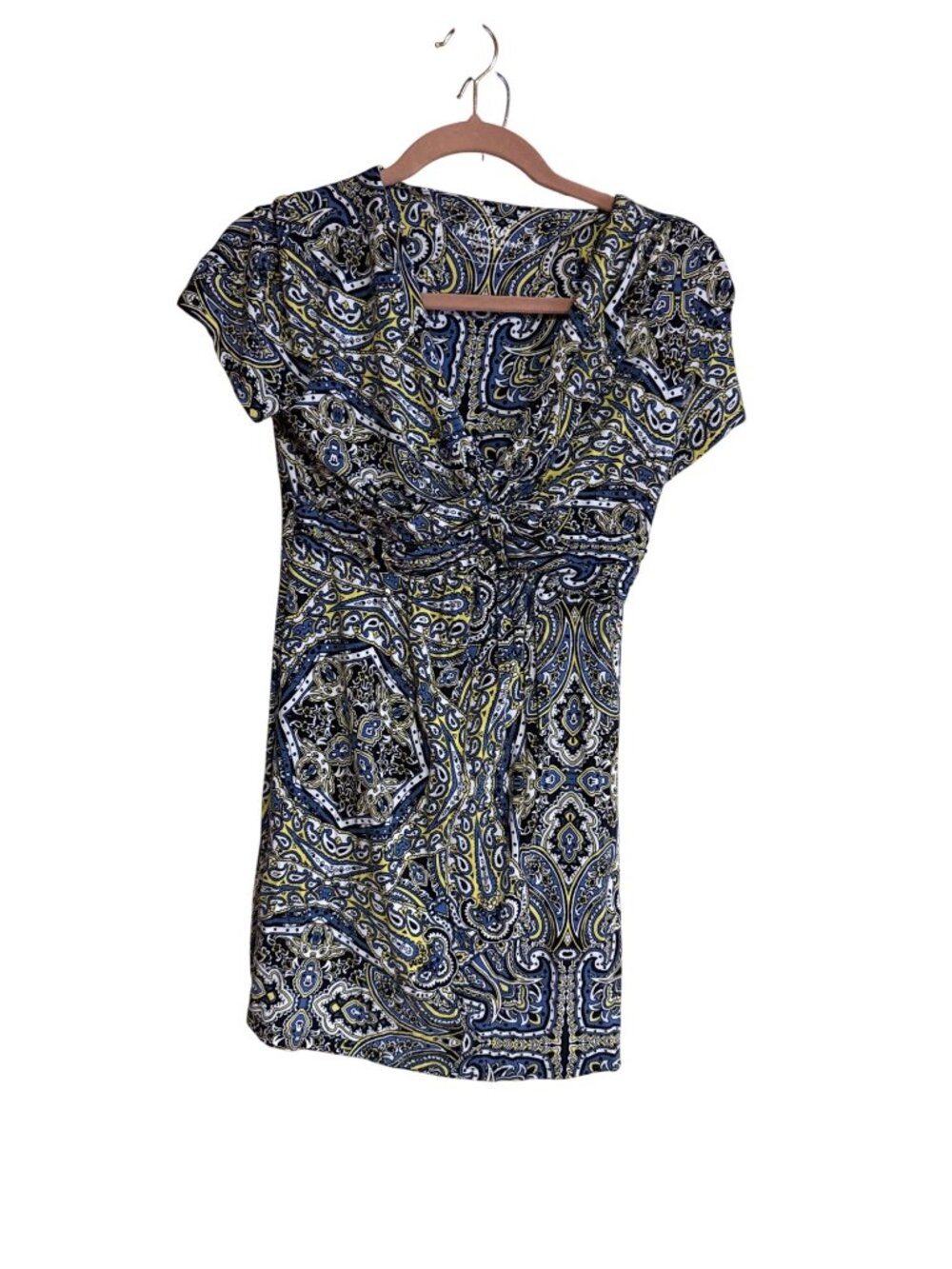 Soma Live Lounge Wear XS Knot Front Paisley Dress Blue & Yellow